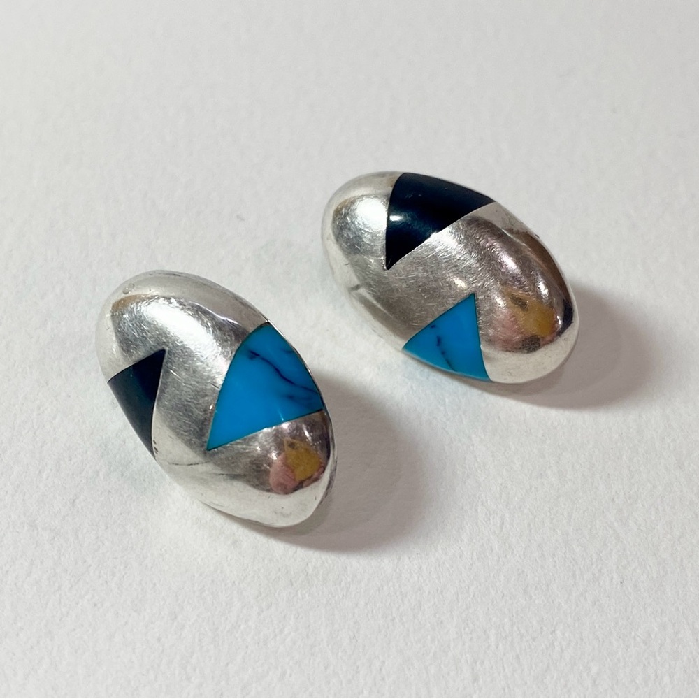 Vintage Sterling Silver, Onyx, & Turquoise Studs